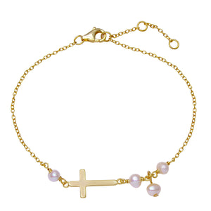 Dainty Cross Pearl Bracelet