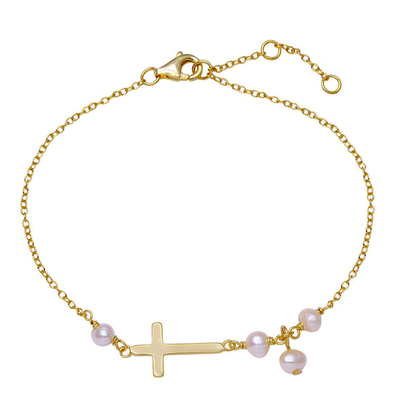Dainty Cross Pearl Bracelet