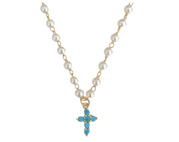 Sky Pearl Cross Necklace