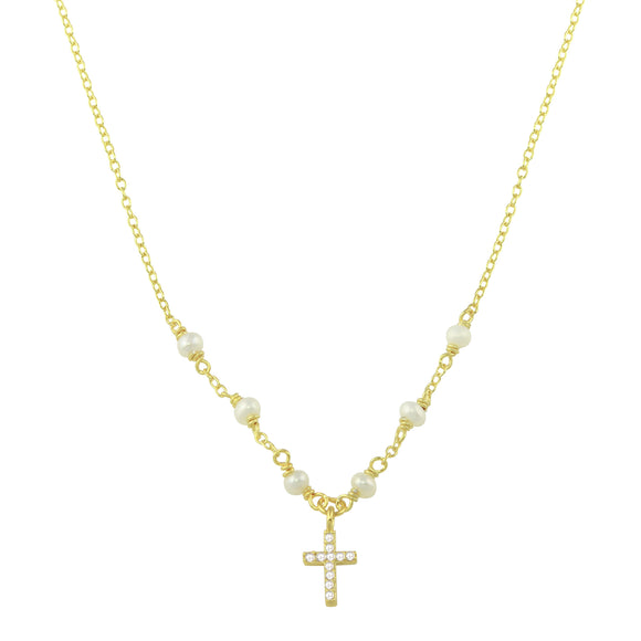 Pearl Dainty Cross Necklace