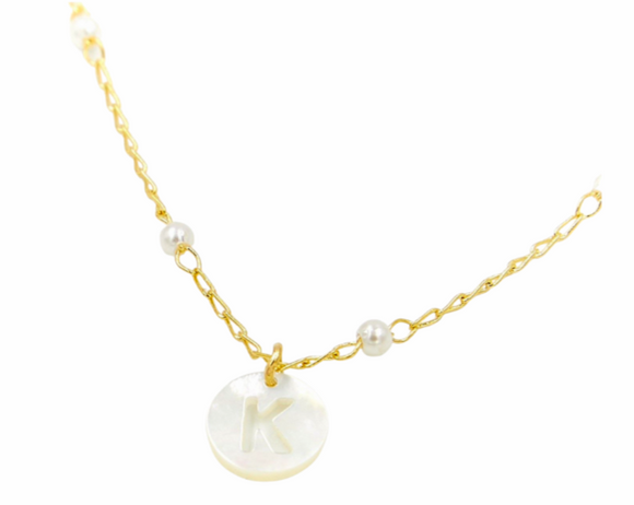 Dainty Mother of Pearl Initial Necklace
