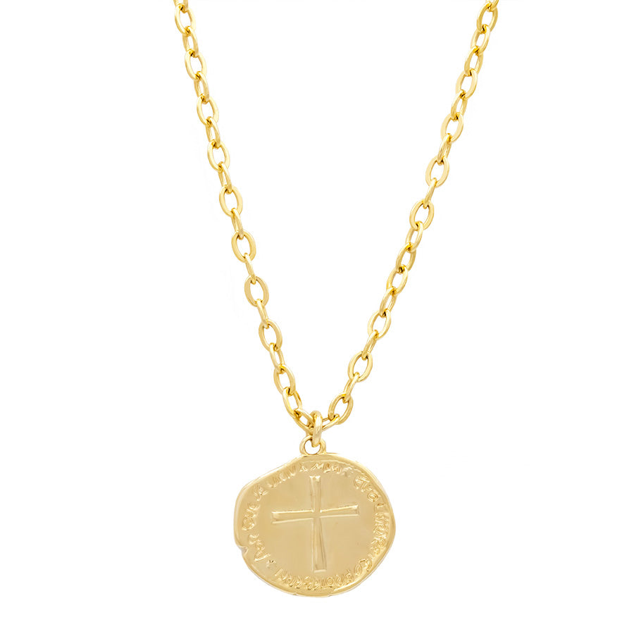 DLUXCA Dainty 18K Gold Filled Rustic Cross Coin Charm Vintage Medallion for Bracelet Necklace Pendant Earring Findings for Jewelry Making C-238