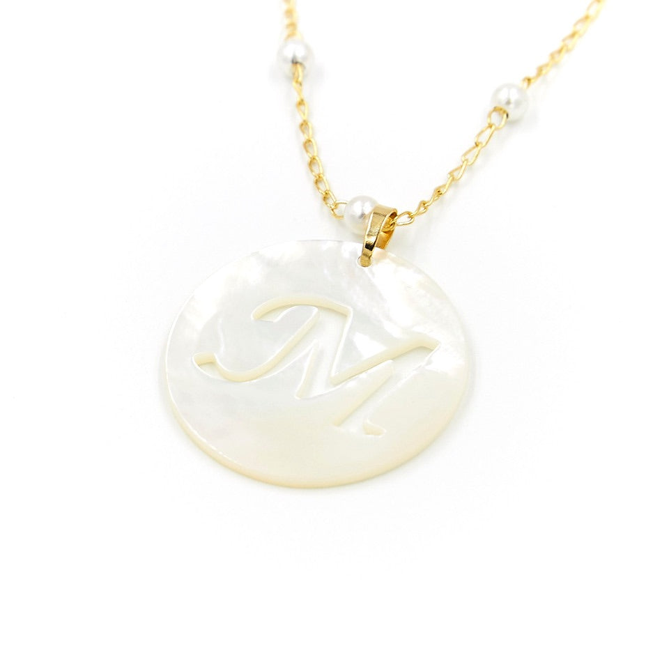 Large Mother of Pearl Initial Necklace – LiaBella