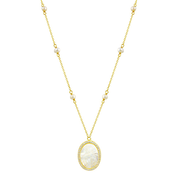 Pearl Blessed Mother Necklace