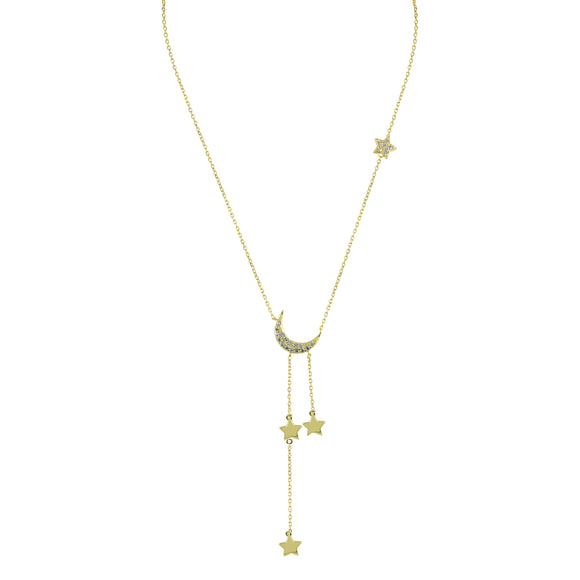 Moon and Star Sparkle Lariat Necklace