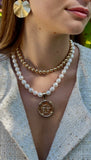 Coin Cross Pearl Necklace
