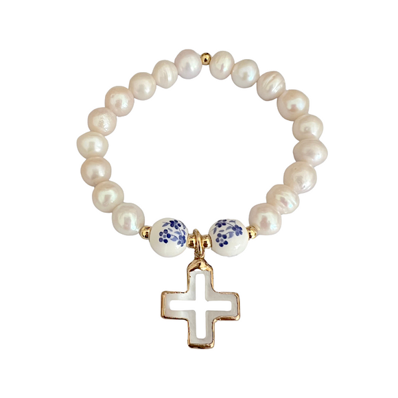 Flower Pearl Cross Bracelet