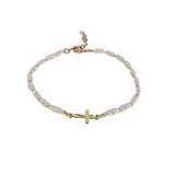 Sideways Pearl Cross Bracelet