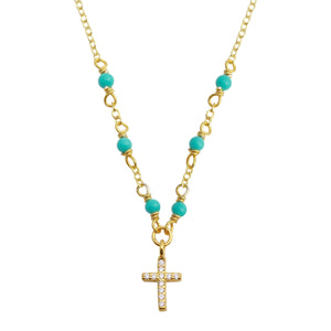 Turquoise Dainty Cross Necklace