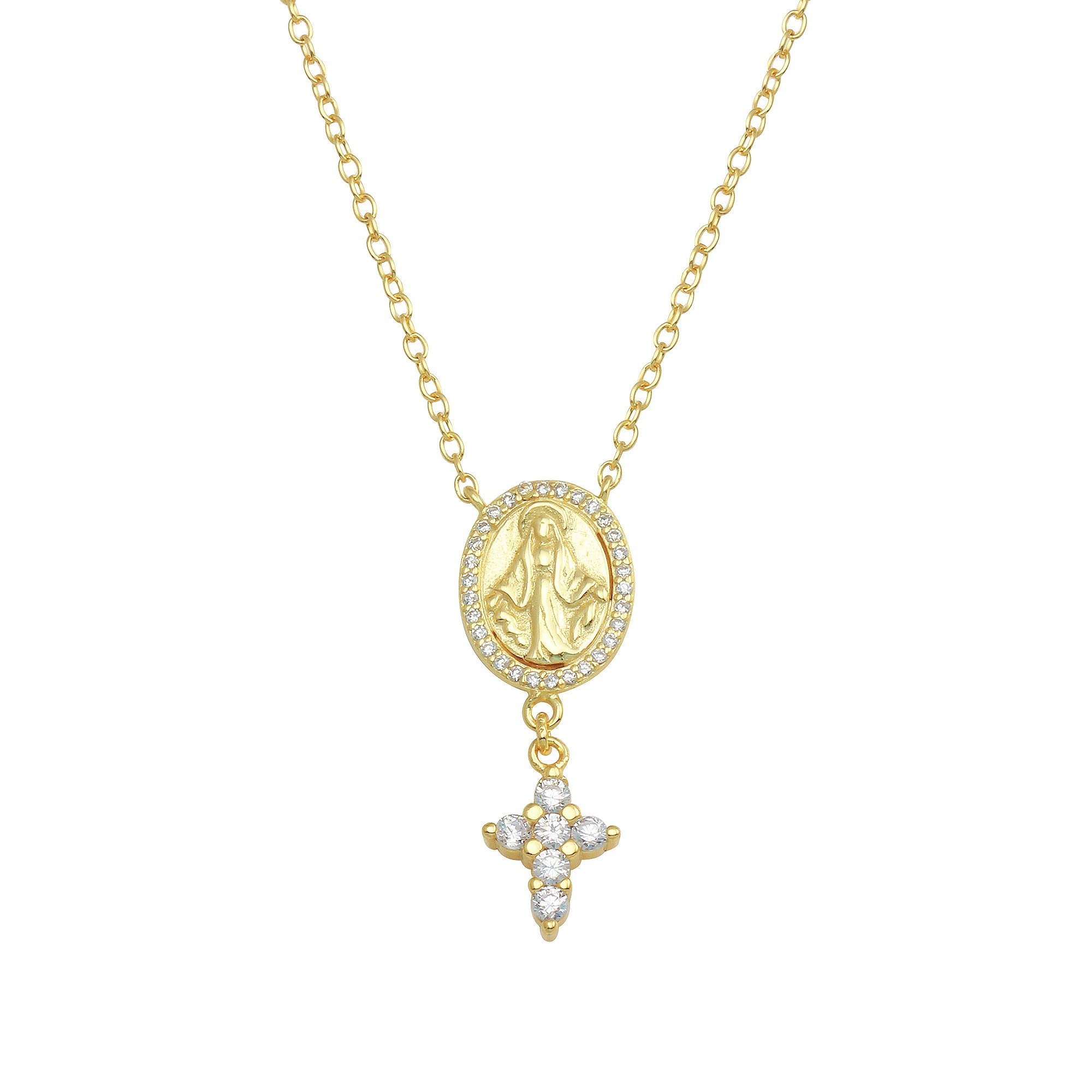 Crystal Mantilla Scalloped Edge Virgin Mary Necklace in Gold – The Jewel  Parlor