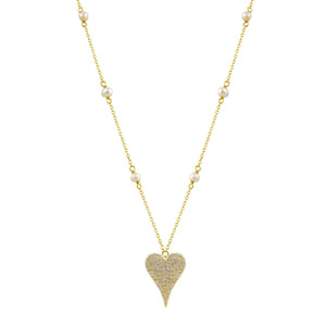 Pave Pearl Heart Necklace